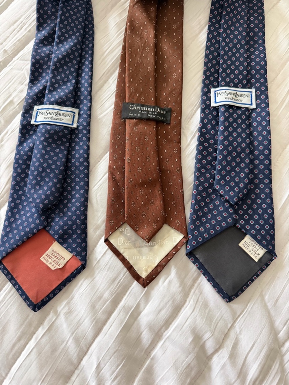 Set of 3 Luxury Designer Silk Ties - Christian Dior & Yves Saint Laurent (YSL)